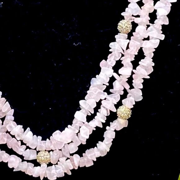 NWOT St. John Pink Three Strand Rose Quartz Beaded Necklace w/Crystals Designer - Picture 5 of 9